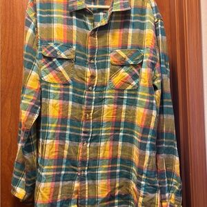 Men's Plaid Flannel Shirt - Yellow & Green